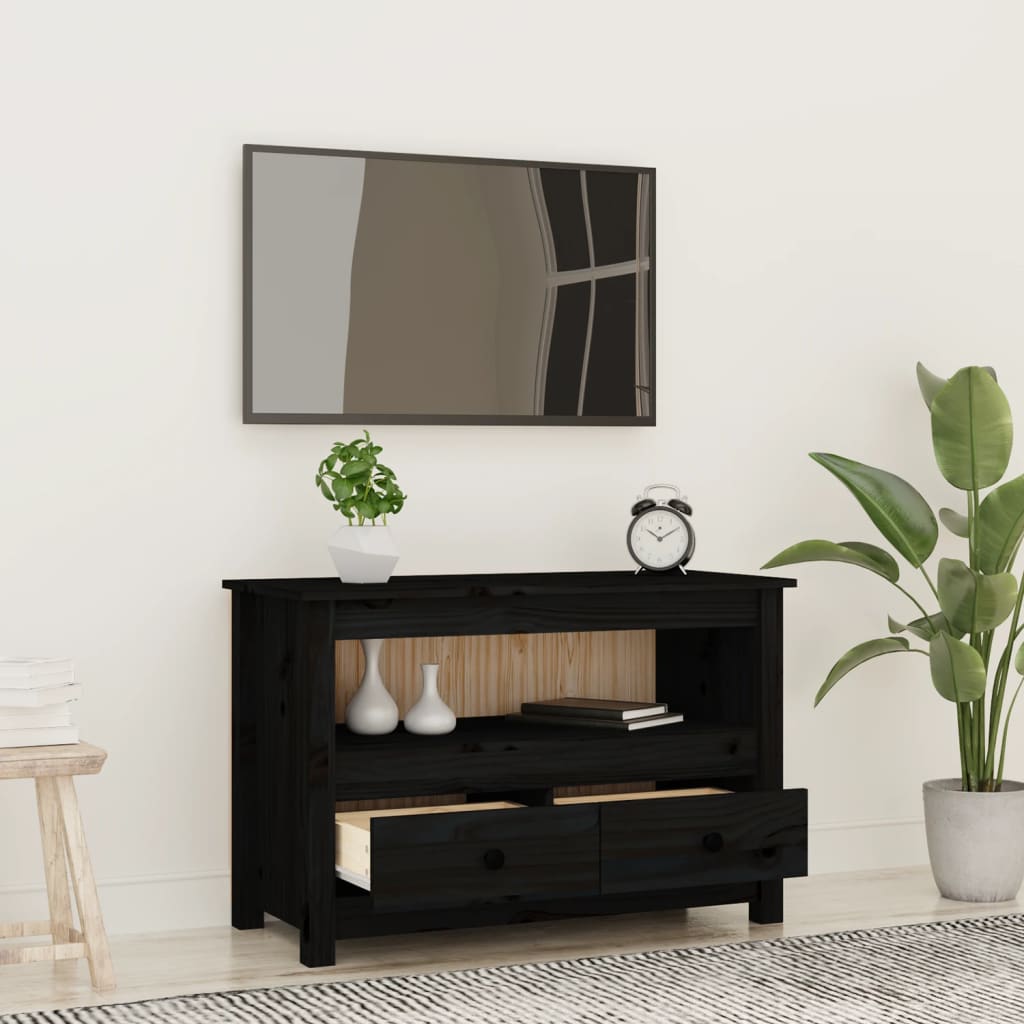 vidaXL Szafka pod TV, czarna, 79x35x52 cm, lite drewno sosnowe
