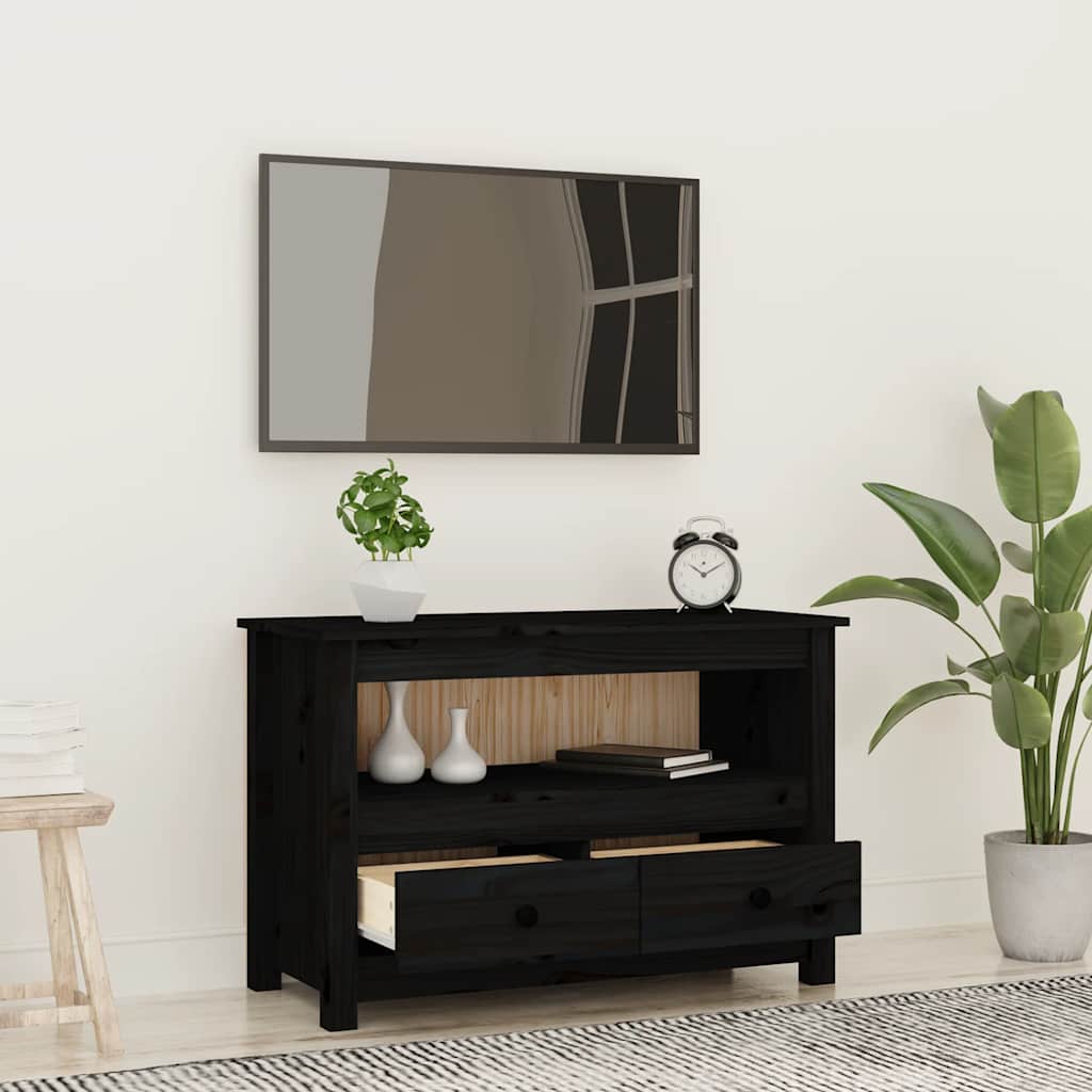 vidaXL Szafka pod TV, czarna, 79x35x52 cm, lite drewno sosnowe