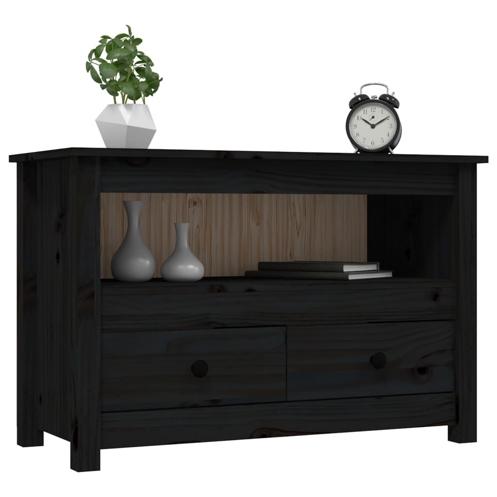 vidaXL Szafka pod TV, czarna, 79x35x52 cm, lite drewno sosnowe