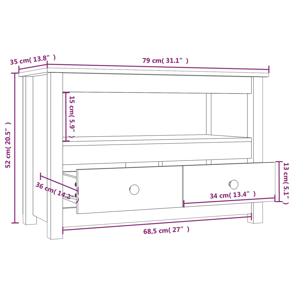 vidaXL Szafka pod TV, czarna, 79x35x52 cm, lite drewno sosnowe