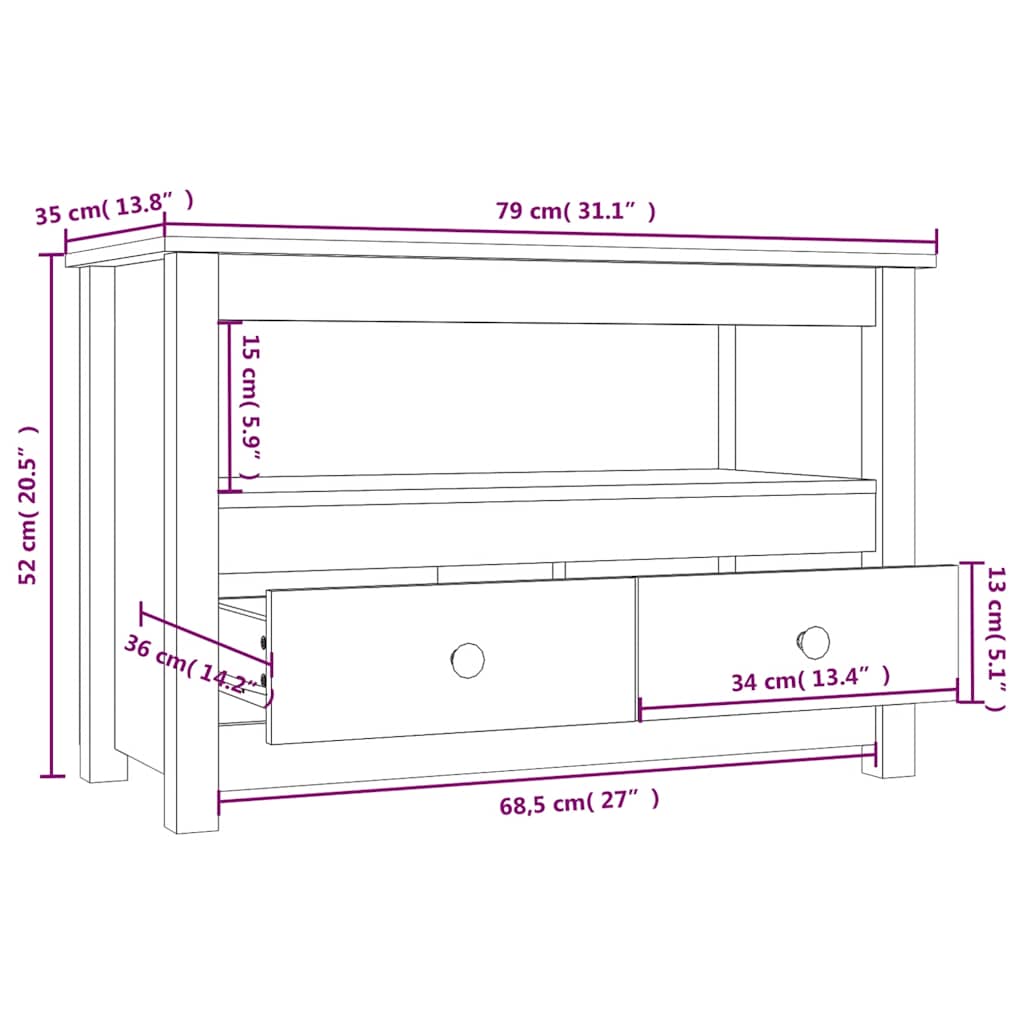 vidaXL Szafka pod TV, czarna, 79x35x52 cm, lite drewno sosnowe