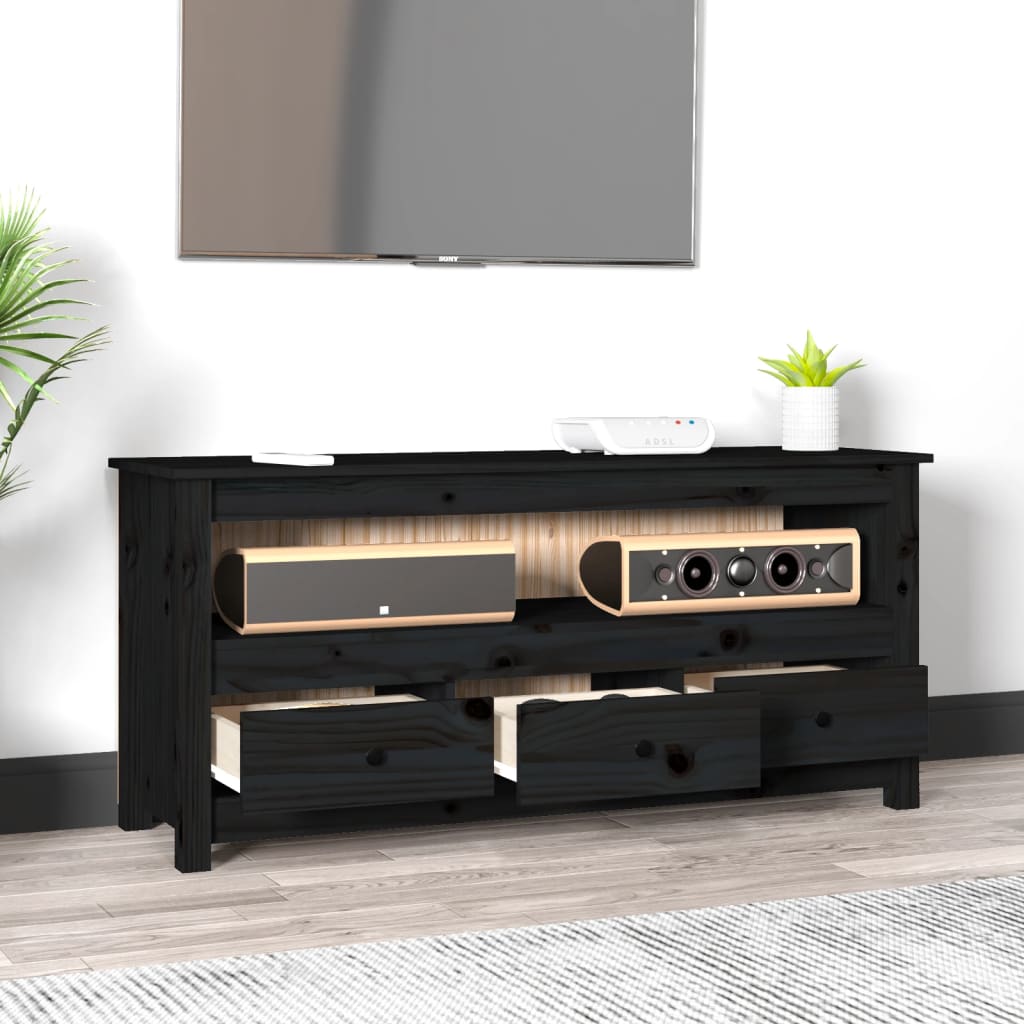 vidaXL Szafka pod TV, czarna, 114x35x52 cm, lite drewno sosnowe