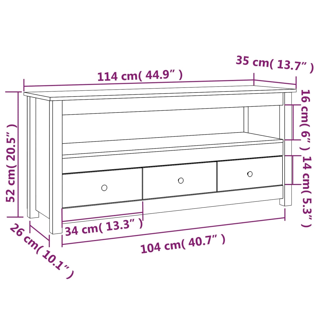 vidaXL Szafka pod TV, czarna, 114x35x52 cm, lite drewno sosnowe