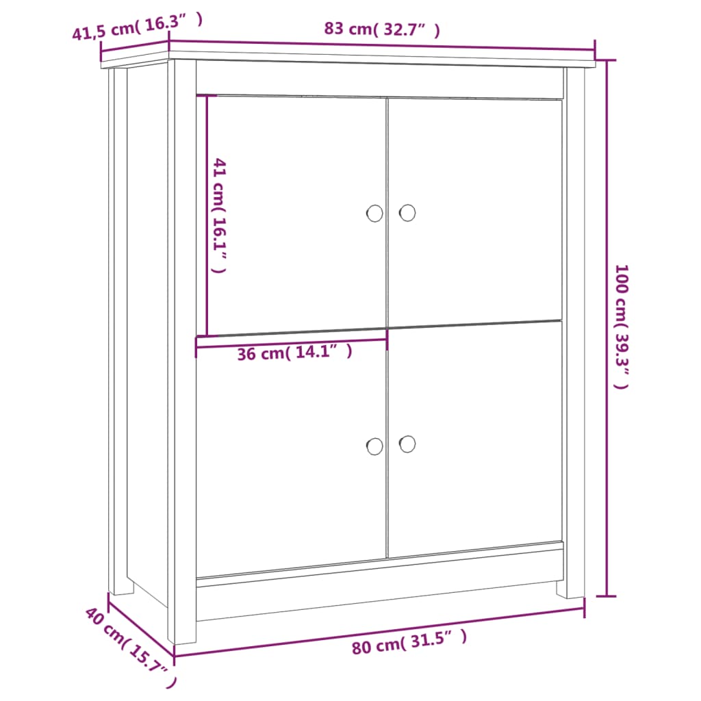 vidaXL Szafka, czarna, 83x41,5x100 cm, lite drewno sosnowe