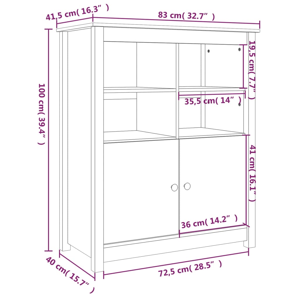 vidaXL Szafka, szara, 83x41,5x100 cm, lite drewno sosnowe