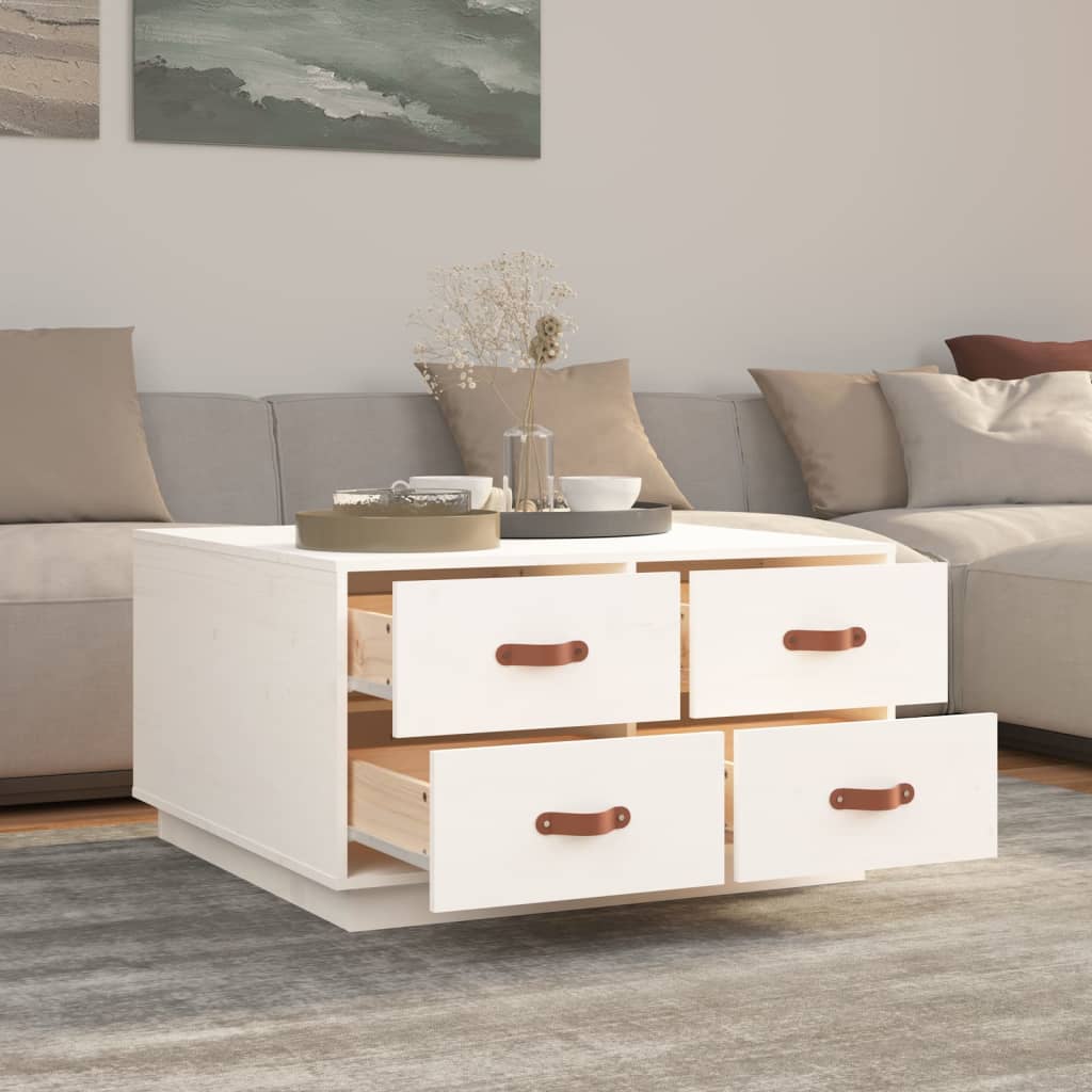 vidaXL Stolik kawowy, biały, 80x80x45 cm, lite drewno sosnowe