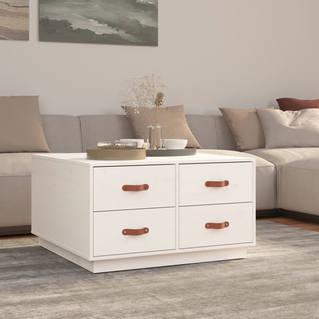 vidaXL Stolik kawowy, biały, 80x80x45 cm, lite drewno sosnowe