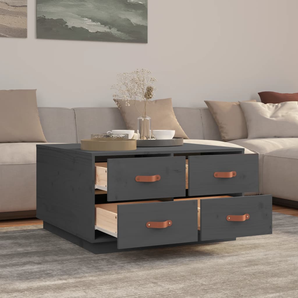 vidaXL Stolik kawowy, szary, 80x80x45 cm, lite drewno sosnowe