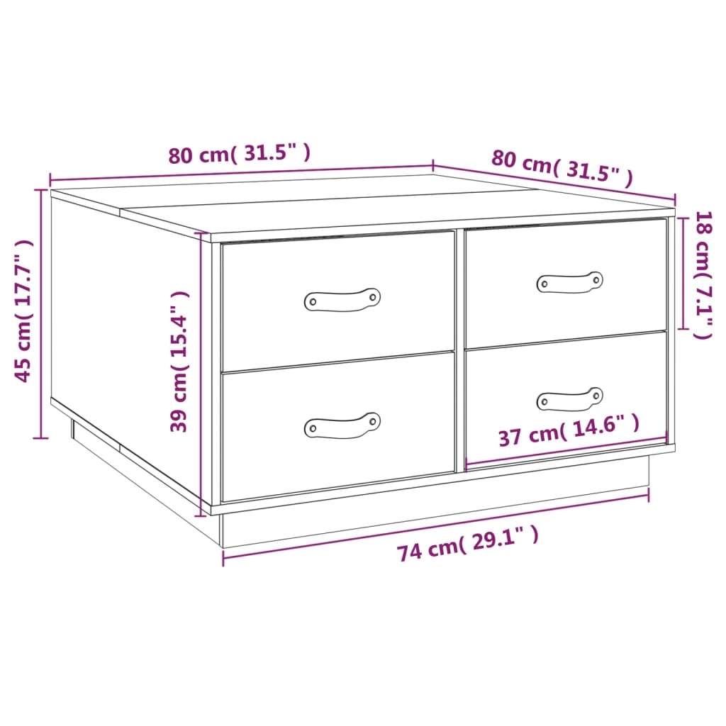 vidaXL Stolik kawowy, szary, 80x80x45 cm, lite drewno sosnowe