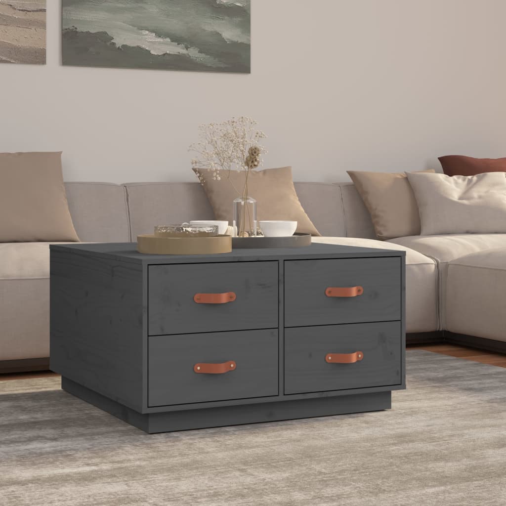 vidaXL Stolik kawowy, szary, 80x80x45 cm, lite drewno sosnowe
