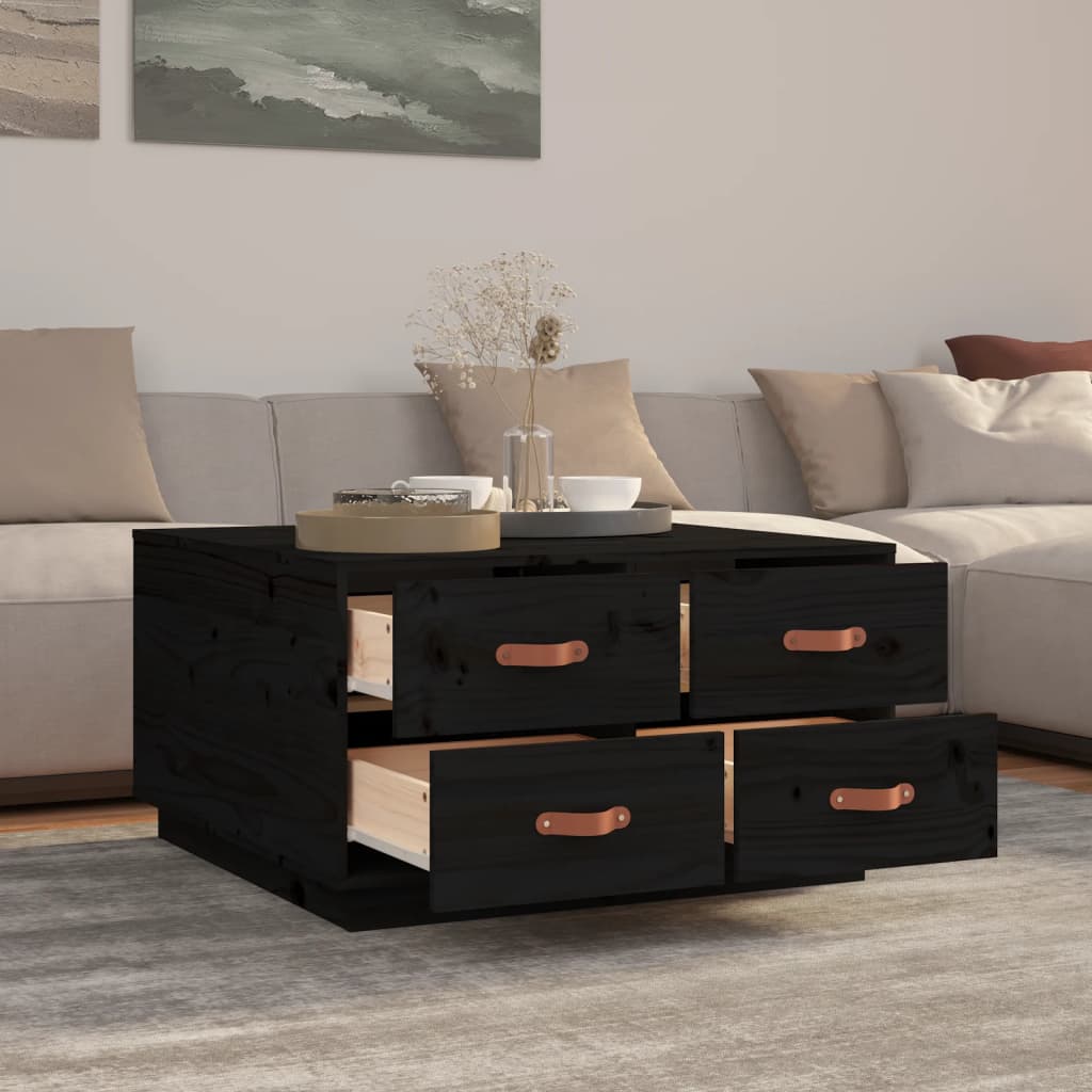 vidaXL Stolik kawowy, czarny, 80x80x45 cm, lite drewno sosnowe