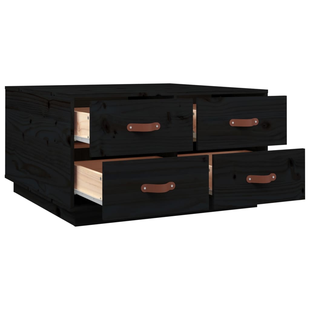 vidaXL Stolik kawowy, czarny, 80x80x45 cm, lite drewno sosnowe