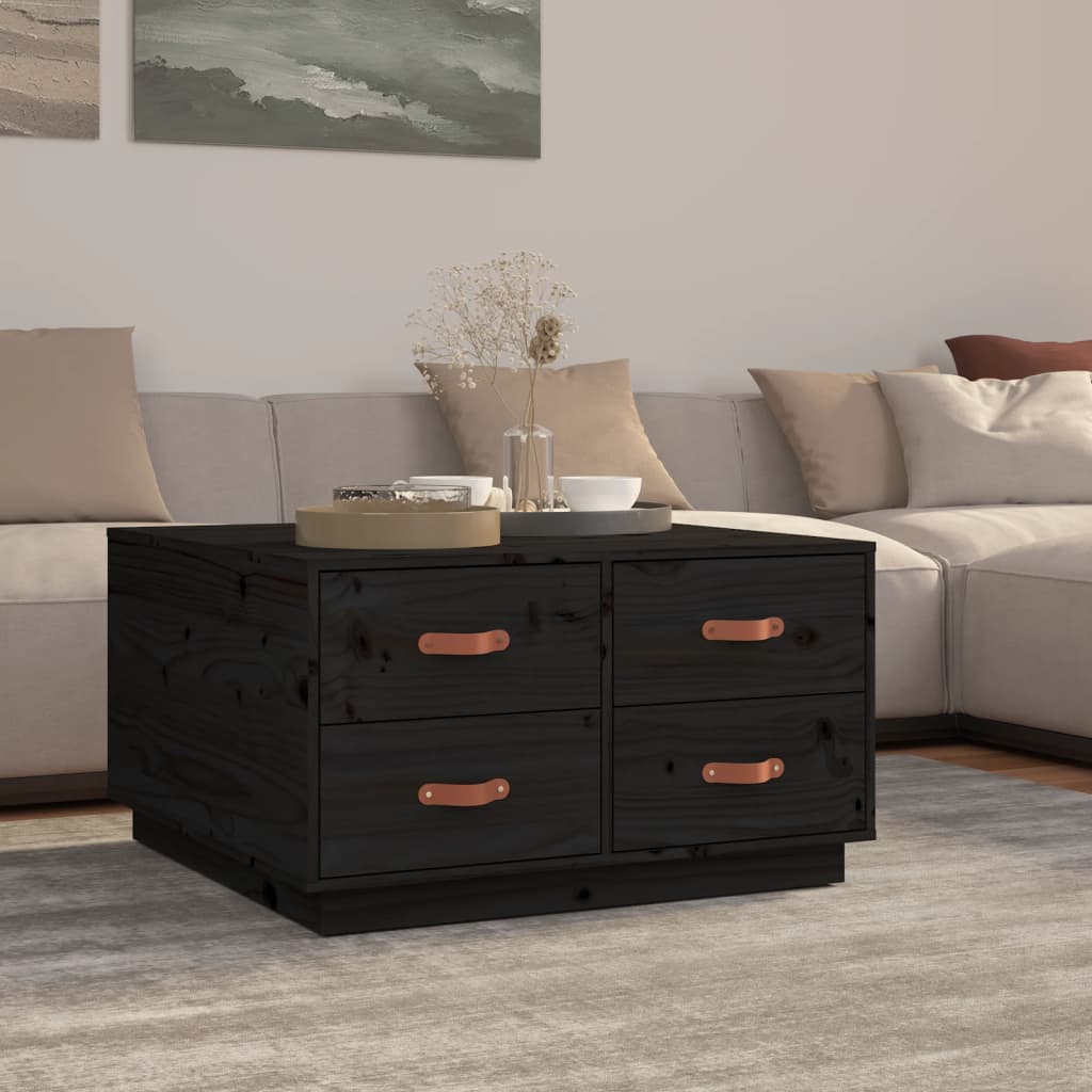 vidaXL Stolik kawowy, czarny, 80x80x45 cm, lite drewno sosnowe