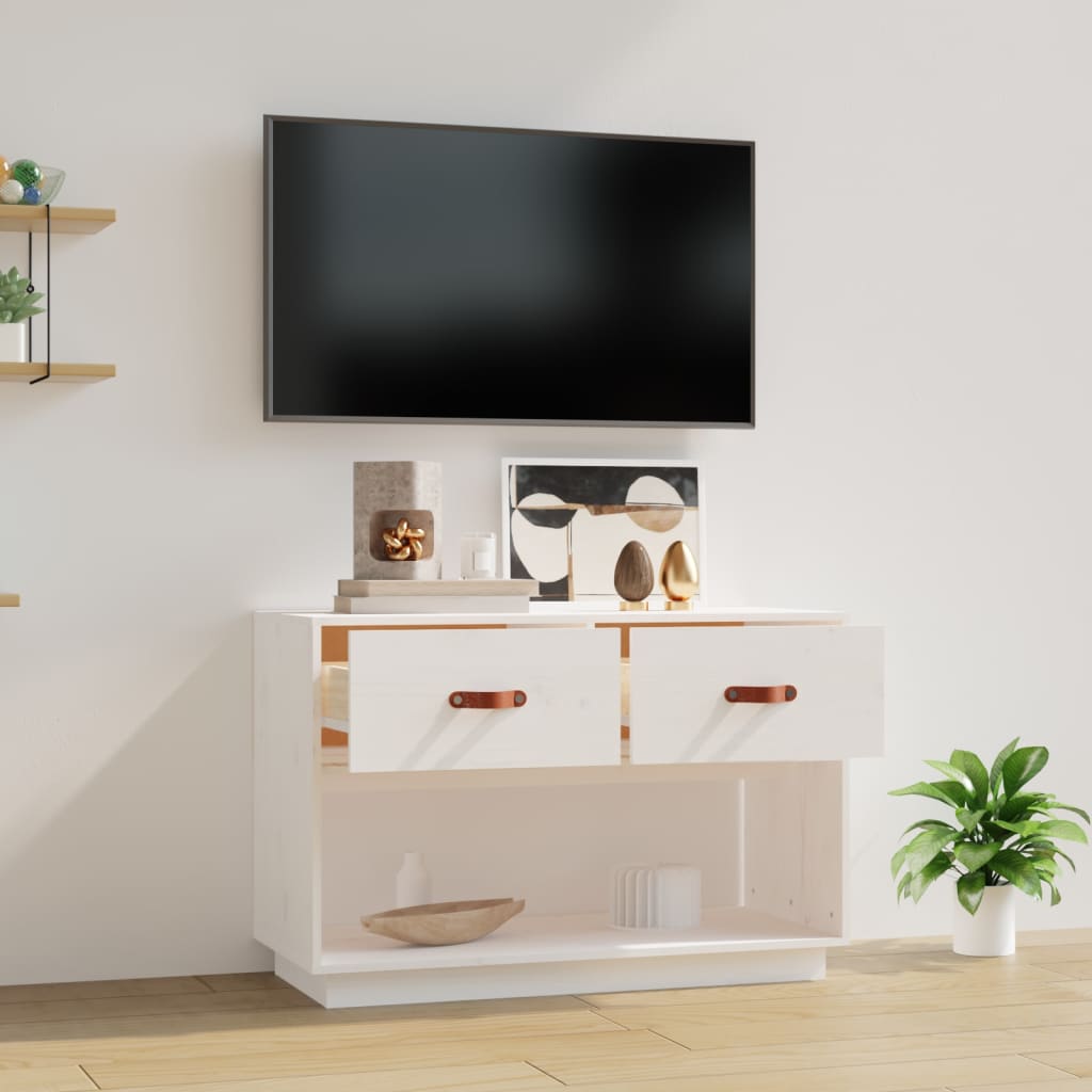 vidaXL Szafka pod telewizor, biała, 90x40x60 cm, lite drewno sosnowe