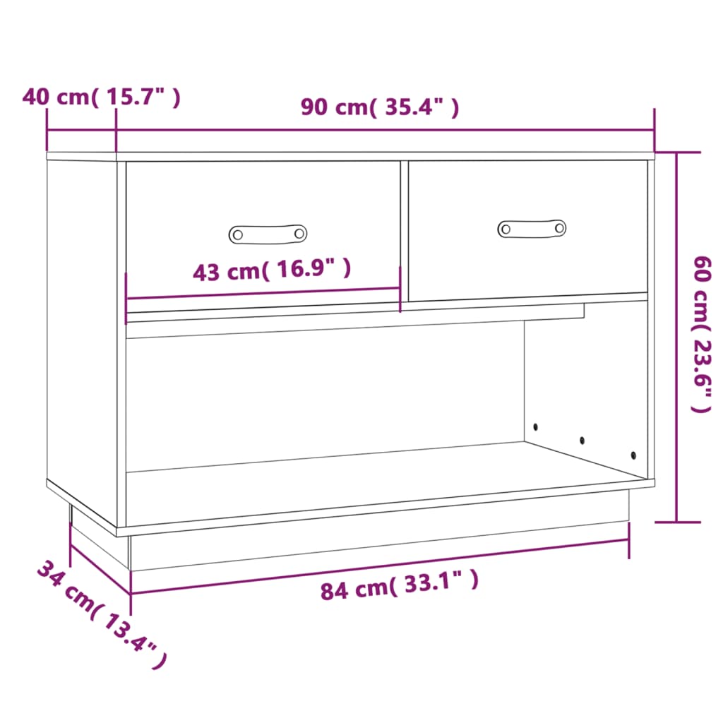 vidaXL Szafka pod telewizor, biała, 90x40x60 cm, lite drewno sosnowe