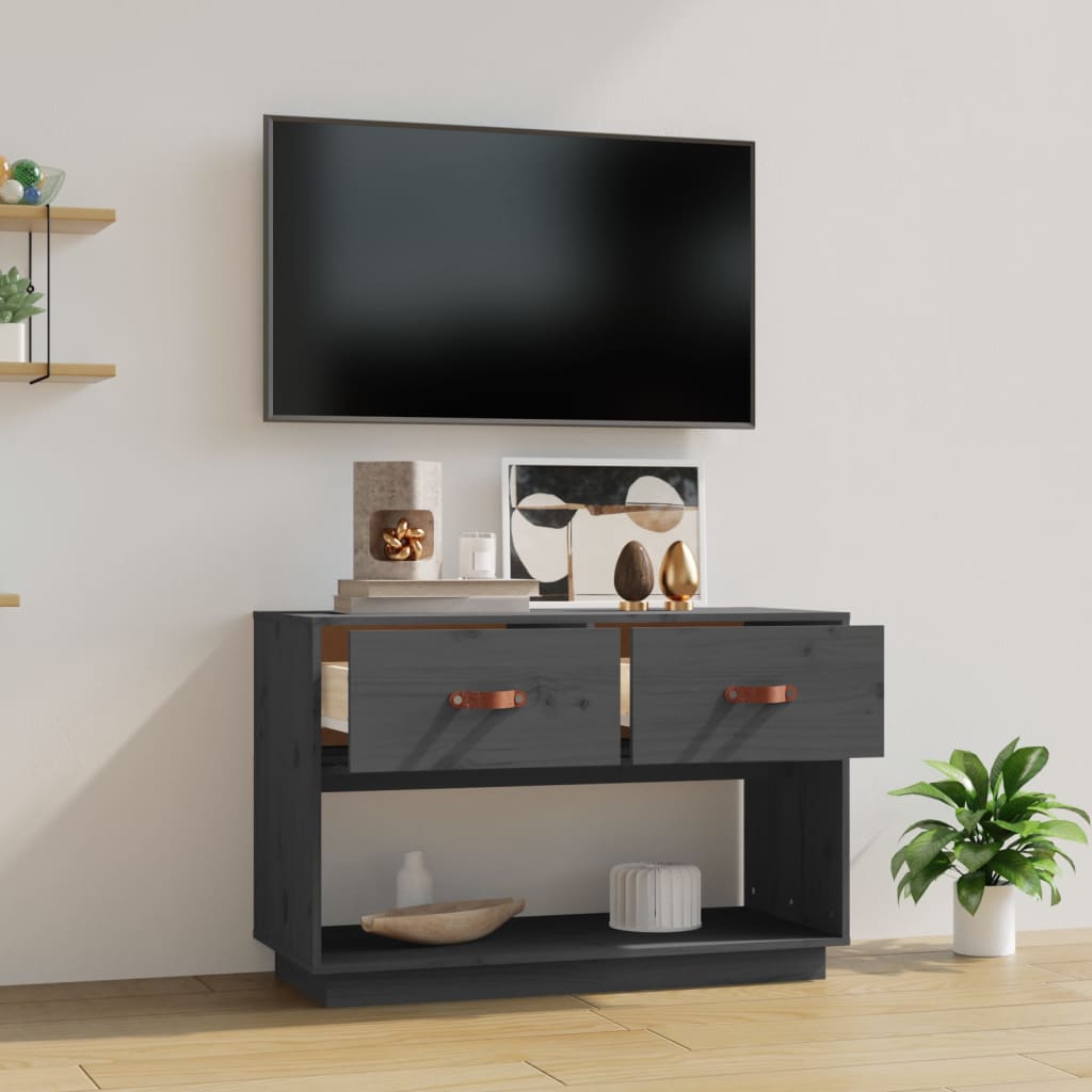vidaXL Szafka pod telewizor, szara, 90x40x60 cm, lite drewno sosnowe