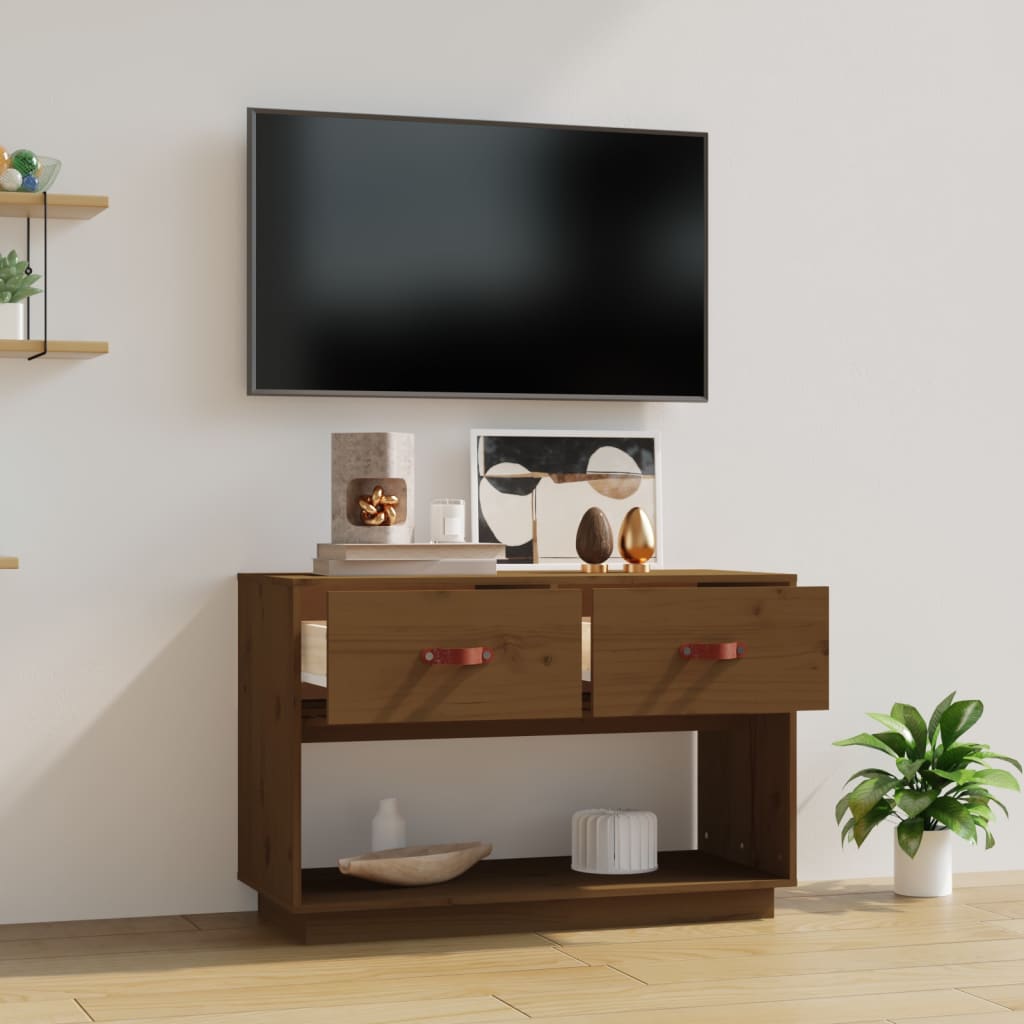 vidaXL Szafka pod TV, miodowy brąz, 90x40x60 cm, lite drewno sosnowe