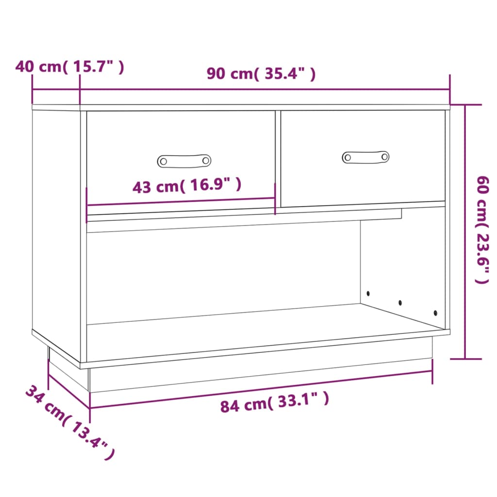 vidaXL Szafka pod TV, czarna, 90x40x60 cm, lite drewno sosnowe