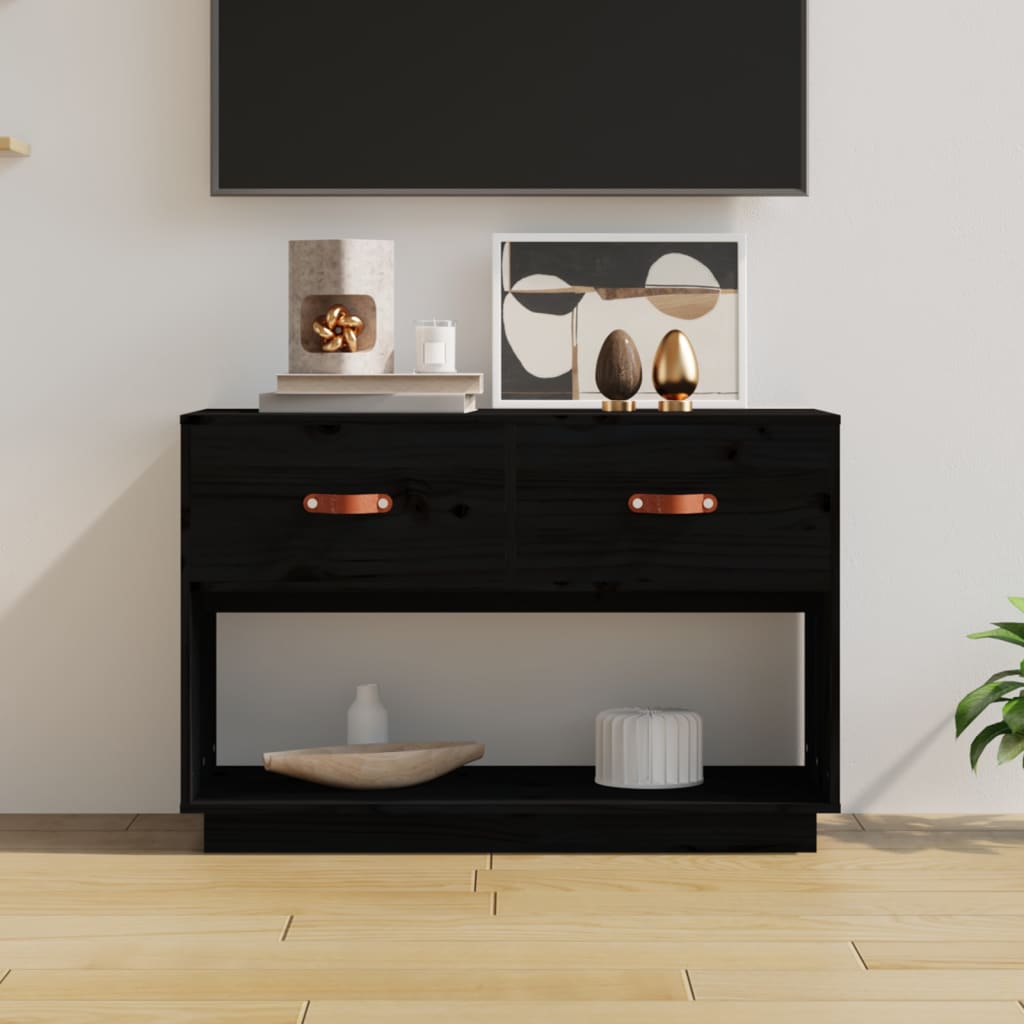 vidaXL Szafka pod TV, czarna, 90x40x60 cm, lite drewno sosnowe