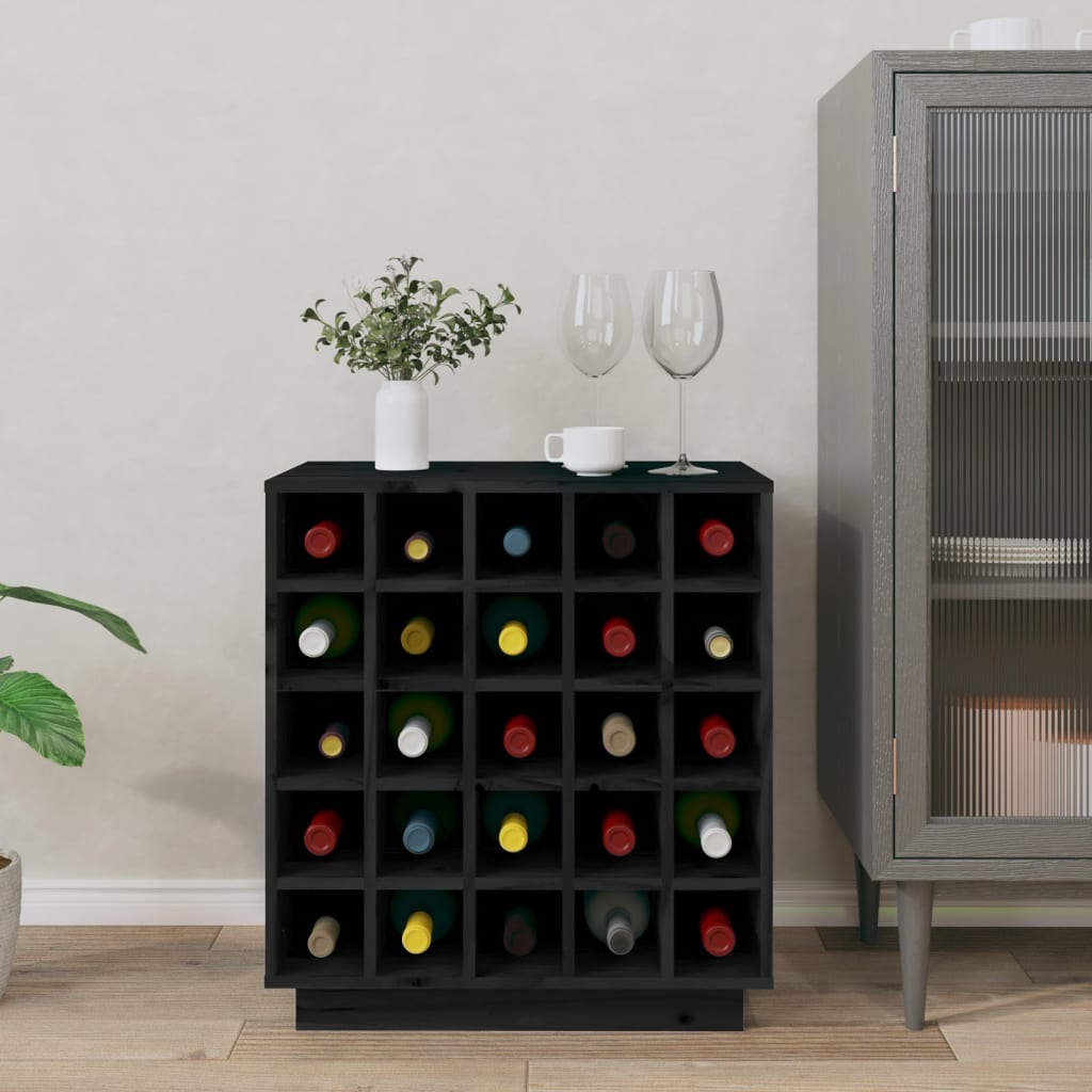 vidaXL Szafka na wino, czarna, 55,5x34x61 cm, lite drewno sosnowe