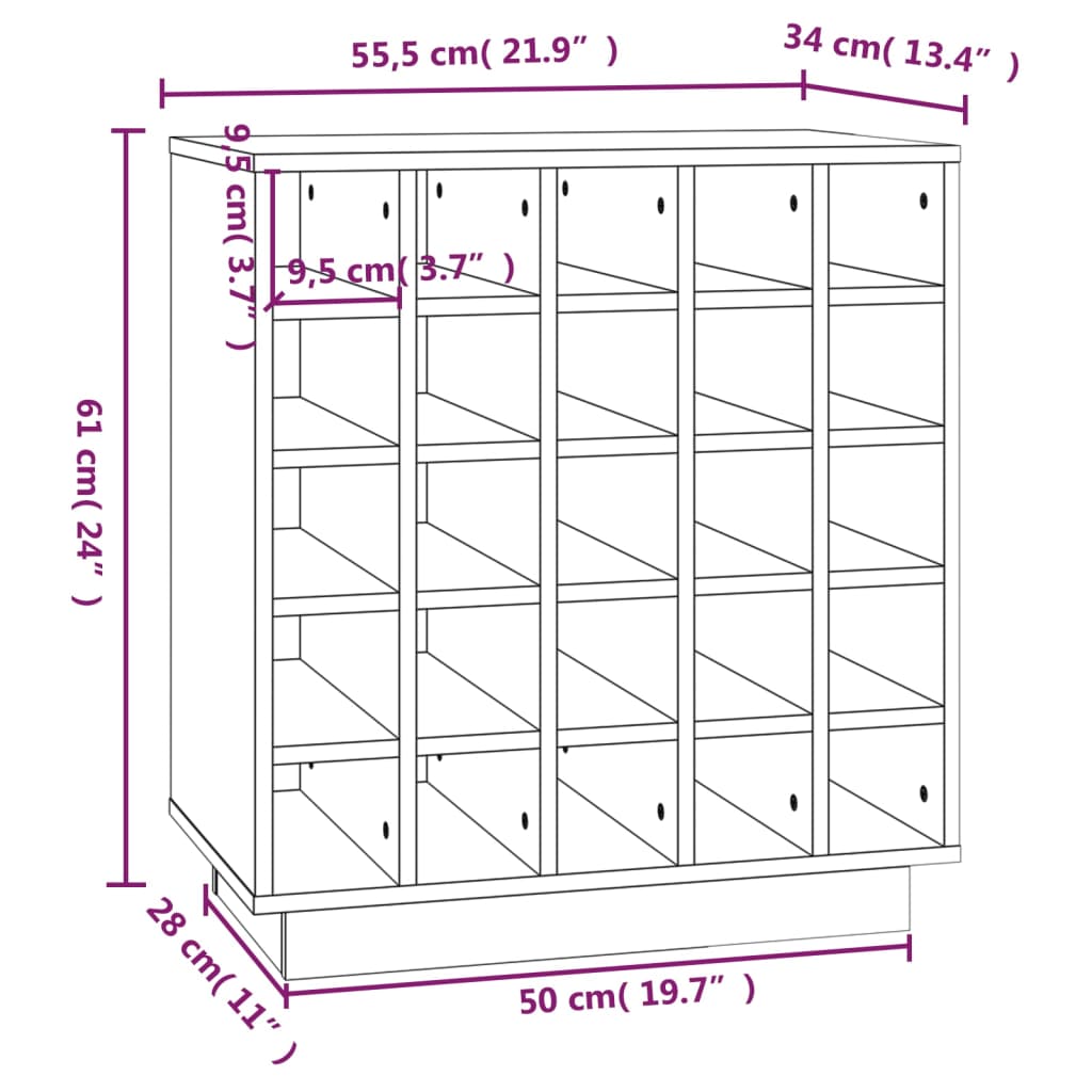 vidaXL Szafka na wino, czarna, 55,5x34x61 cm, lite drewno sosnowe