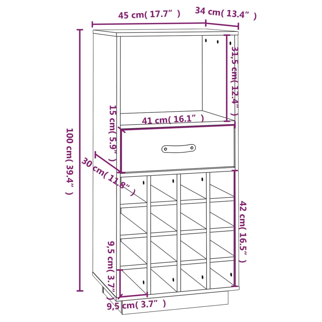 vidaXL Szafka na wino, czarny, 45x34x100 cm, lite drewno sosnowe