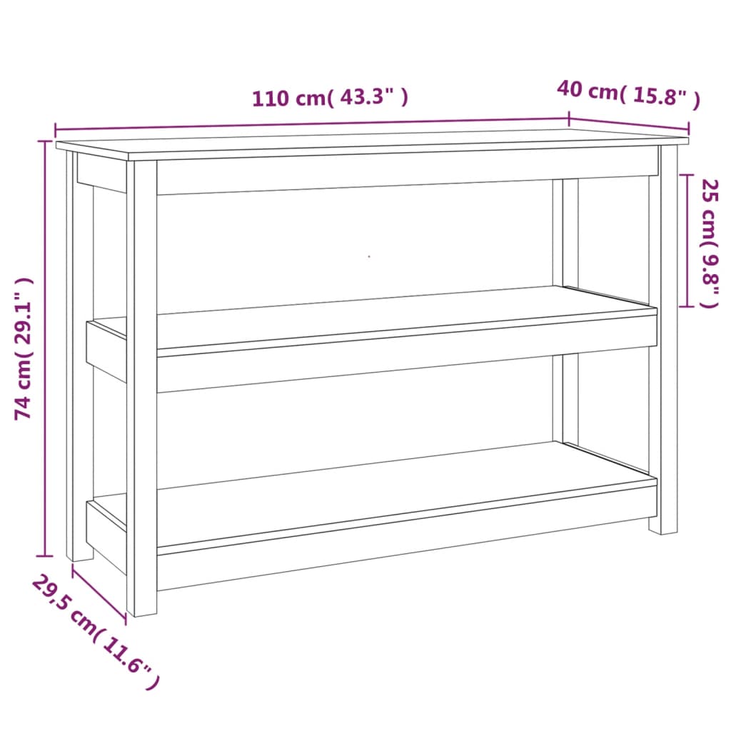 vidaXL Stolik konsolowy, biały, 110x40x74 cm, lite drewno sosnowe