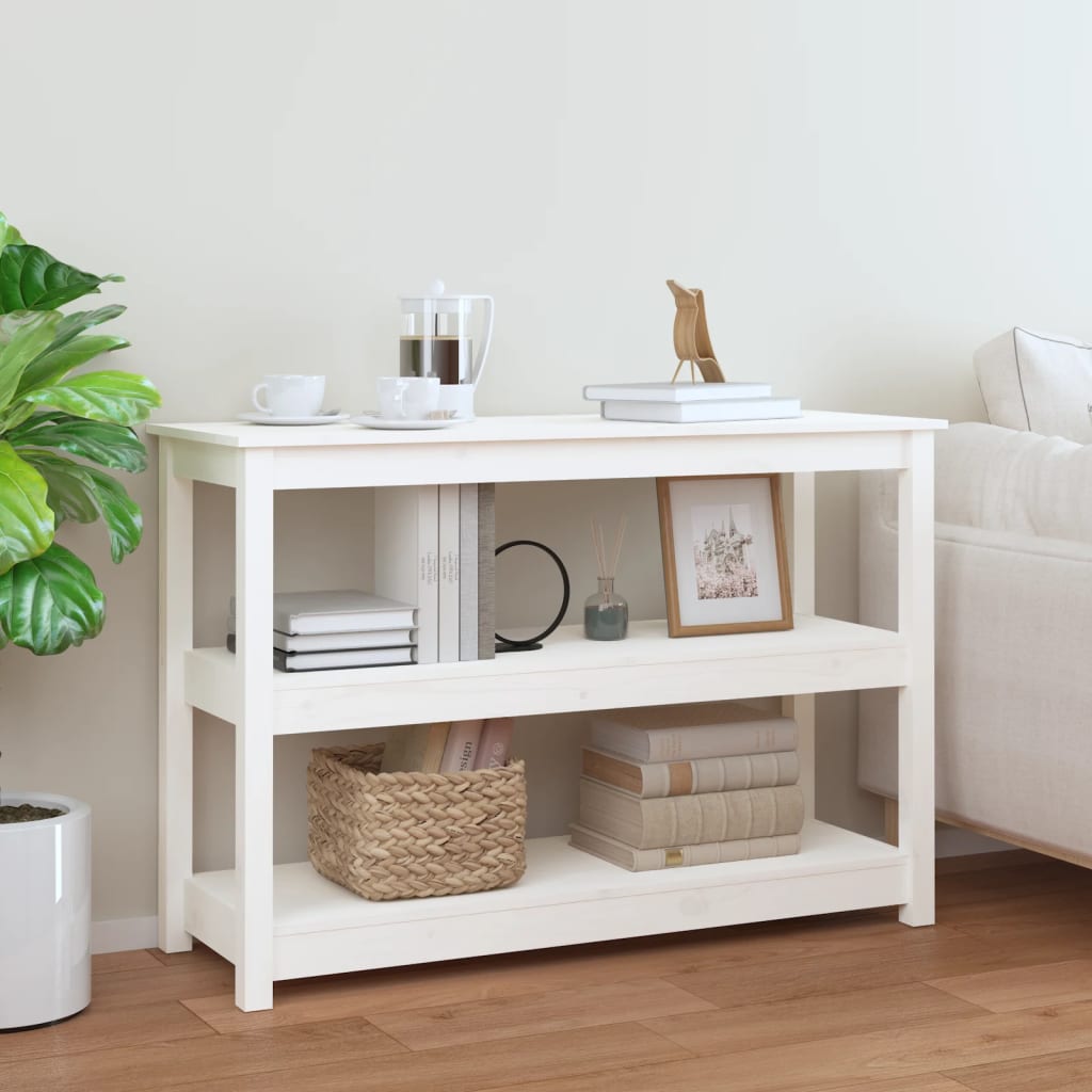 vidaXL Stolik konsolowy, biały, 110x40x74 cm, lite drewno sosnowe