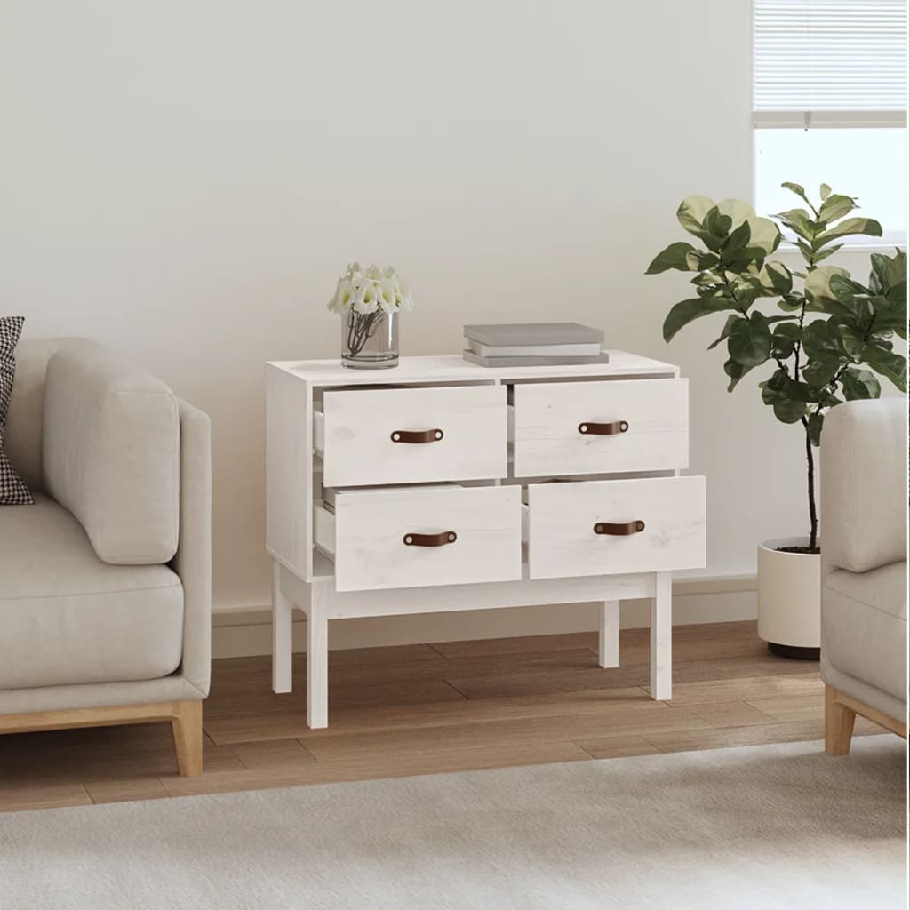 vidaXL Komoda, biały, 90x40x78 cm, lite drewno sosnowe