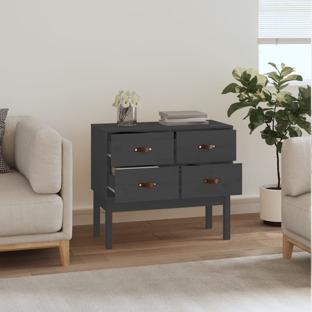 vidaXL Komoda, szara, 90x40x78 cm, lite drewno sosnowe