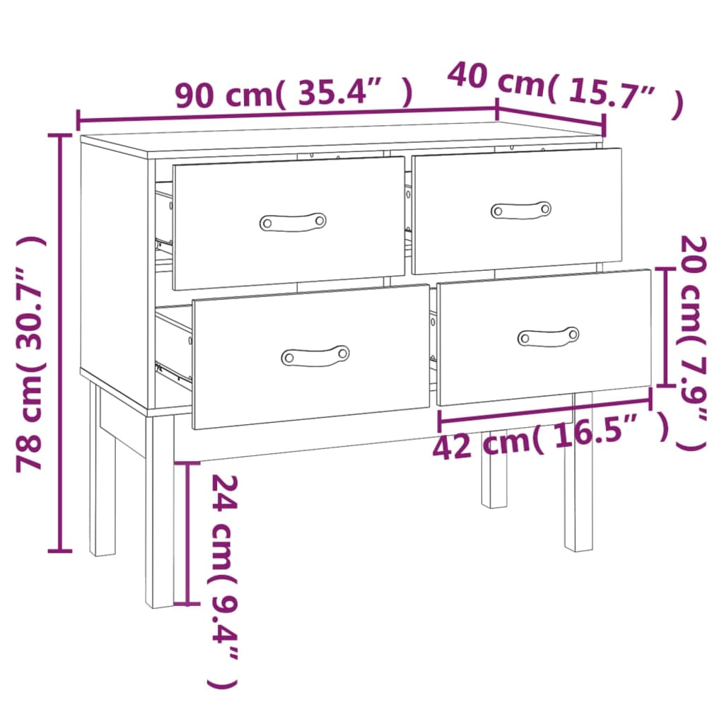 vidaXL Komoda, czarna, 90x40x78 cm, lite drewno sosnowe