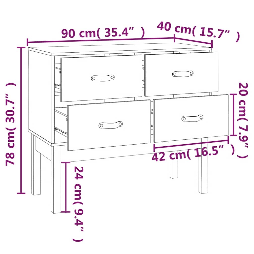 vidaXL Komoda, czarna, 90x40x78 cm, lite drewno sosnowe