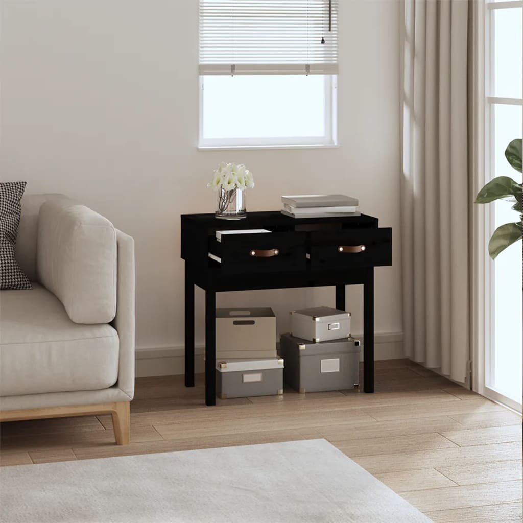 vidaXL Stolik konsolowy, czarny, 76,5x40x75 cm, lite drewno sosnowe