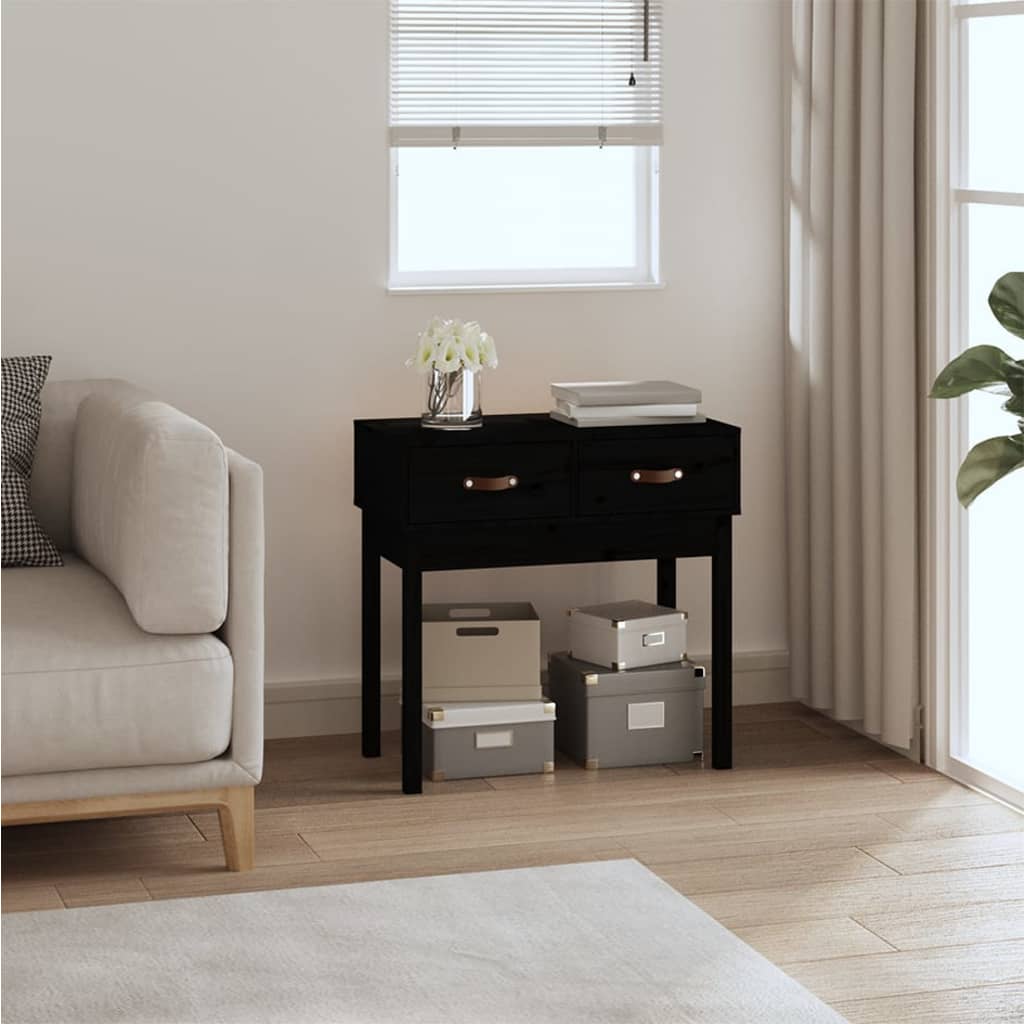 vidaXL Stolik konsolowy, czarny, 76,5x40x75 cm, lite drewno sosnowe