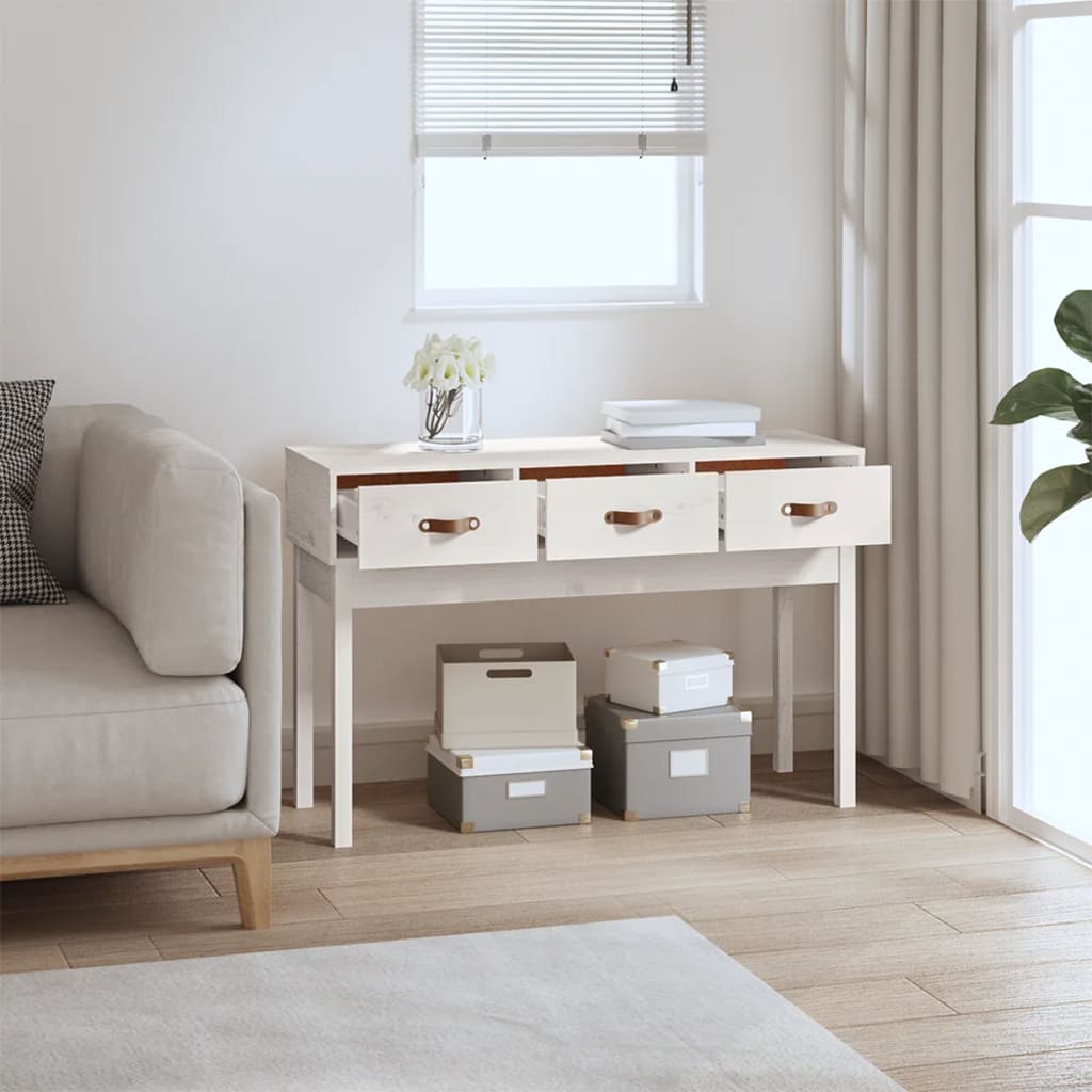 vidaXL Stolik konsolowy, biały, 114 x 40 x 75 cm, lite drewno sosnowe