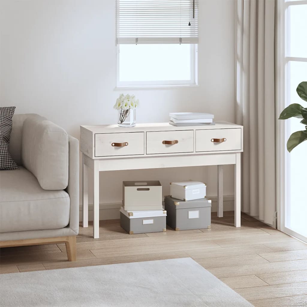 vidaXL Stolik konsolowy, biały, 114 x 40 x 75 cm, lite drewno sosnowe
