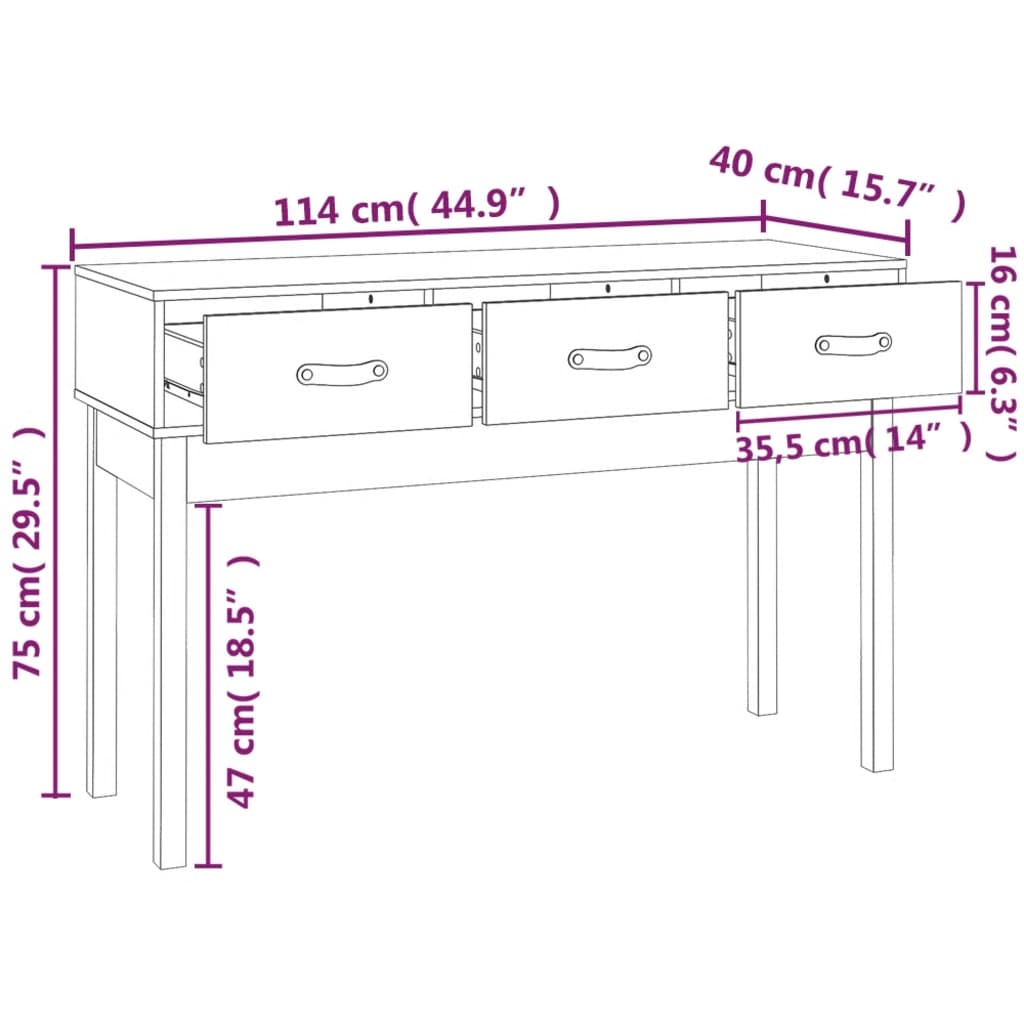 vidaXL Stolik konsolowy, szary,114x40x75 cm, lite drewno sosnowe