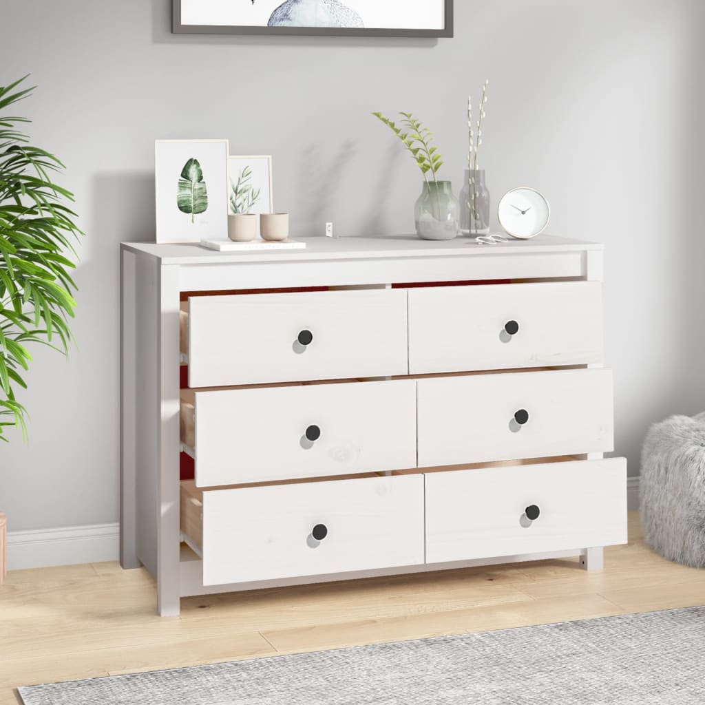 vidaXL Komoda, biały, 100x40x72 cm, lite drewno sosnowe