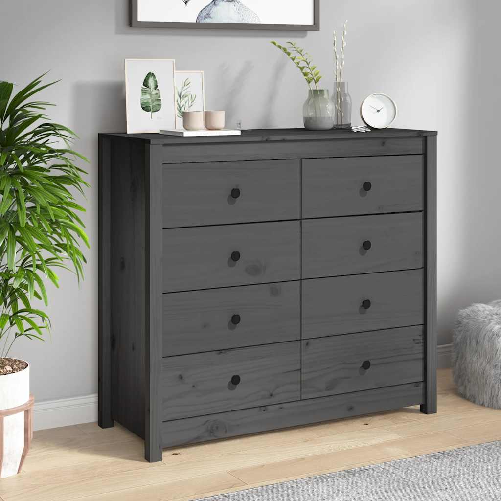 vidaXL Komoda, szary, 100x40x90 cm, lite drewno sosnowe