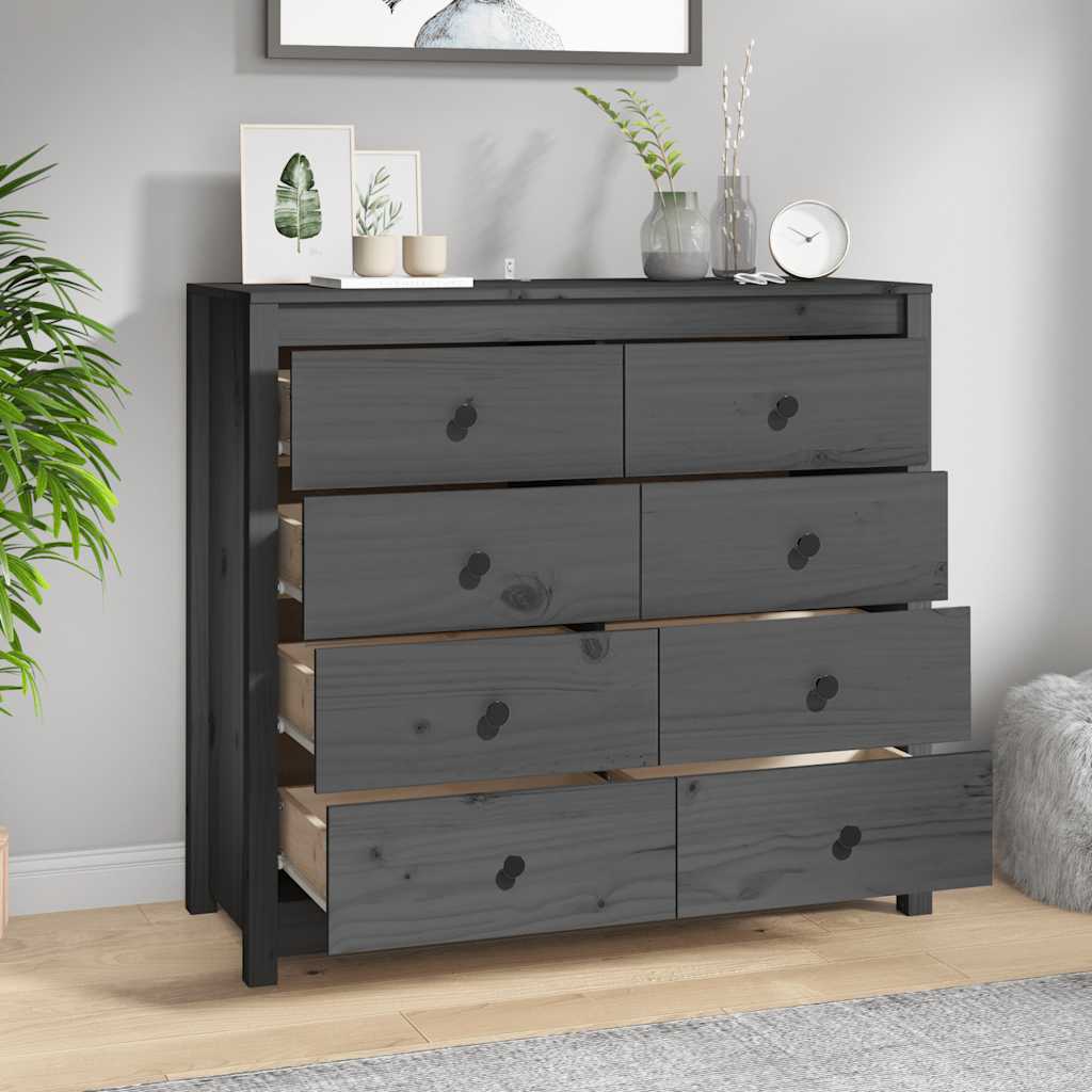 vidaXL Komoda, szary, 100x40x90 cm, lite drewno sosnowe