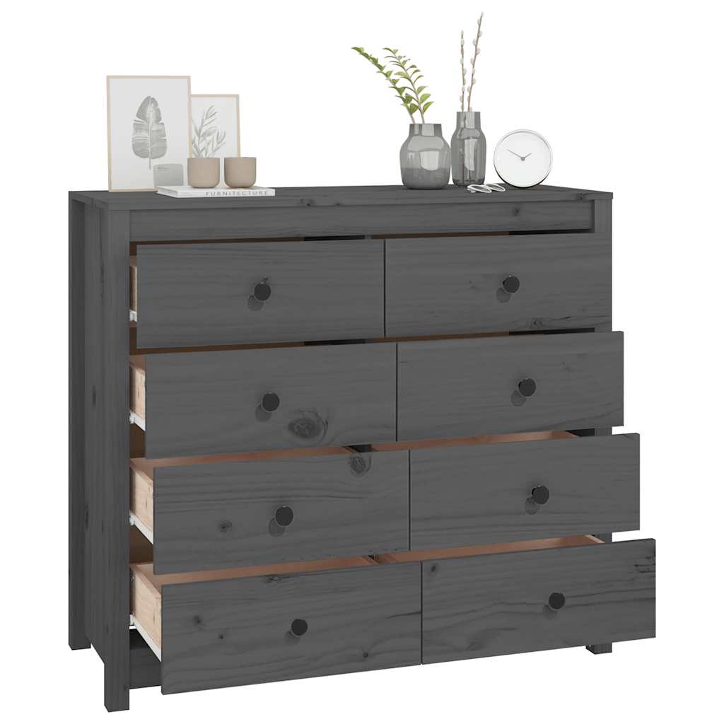 vidaXL Komoda, szary, 100x40x90 cm, lite drewno sosnowe