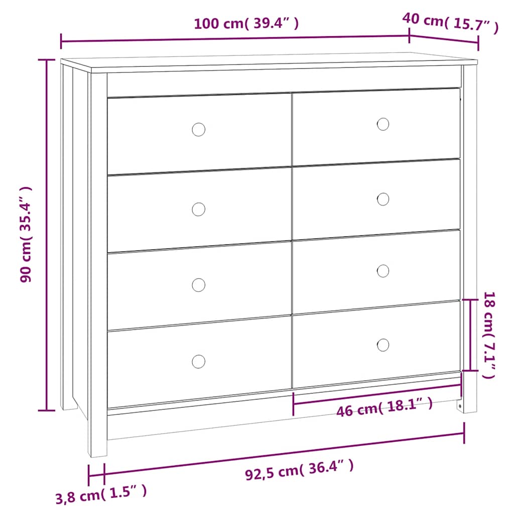 vidaXL Komoda, szary, 100x40x90 cm, lite drewno sosnowe