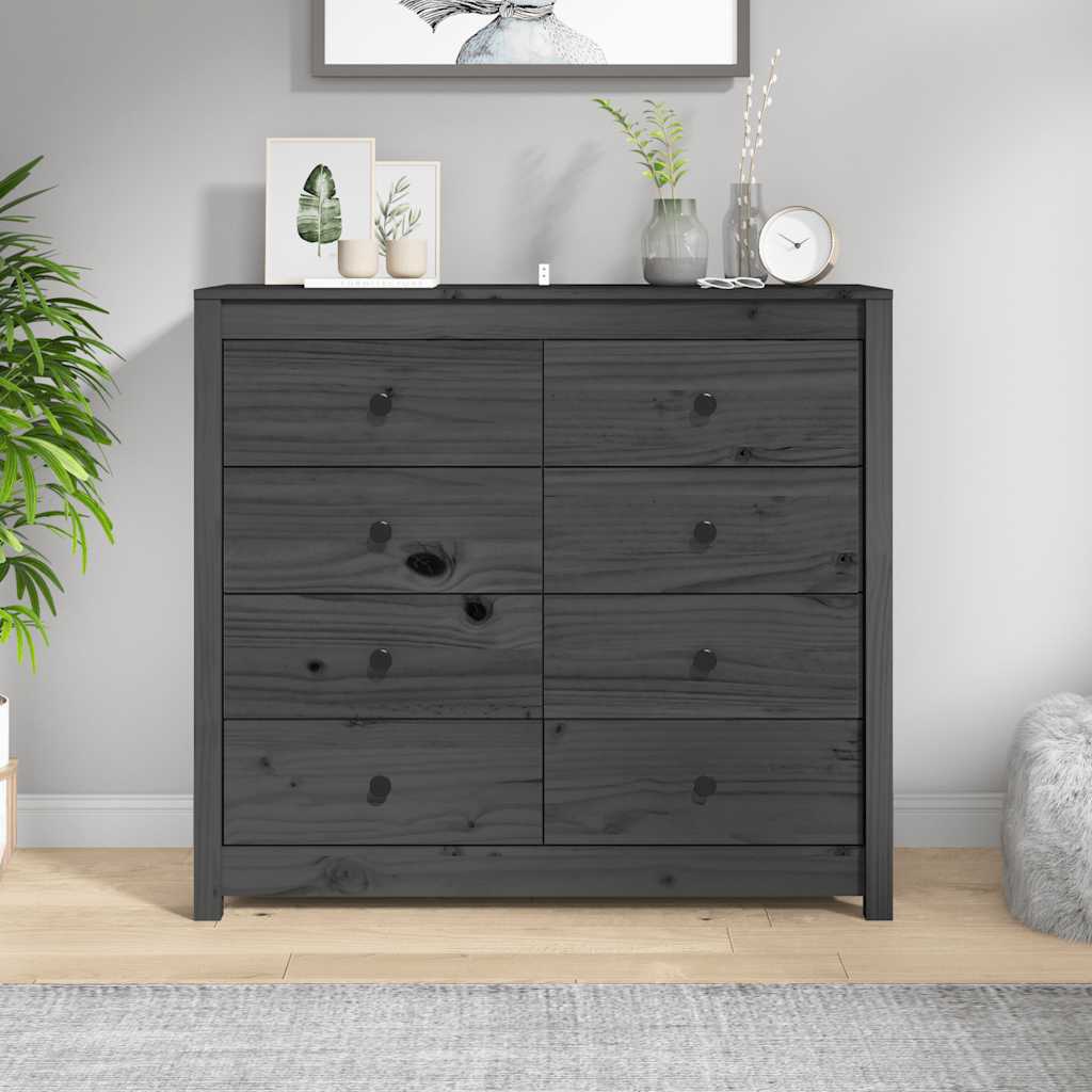 vidaXL Komoda, szary, 100x40x90 cm, lite drewno sosnowe