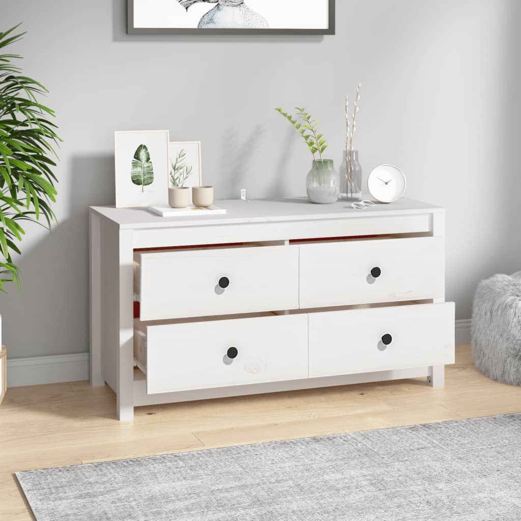 vidaXL Komoda, biały, 100x40x54 cm, lite drewno sosnowe