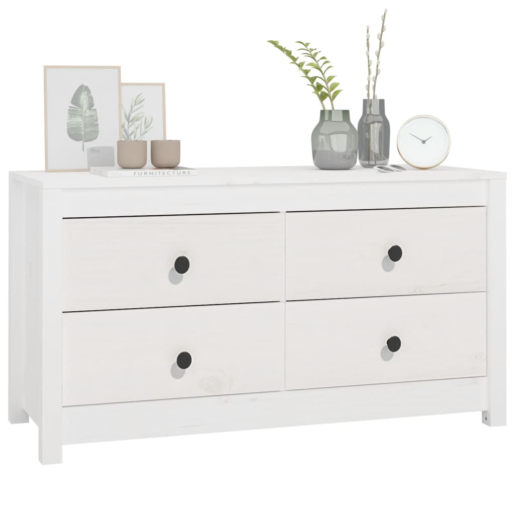 vidaXL Komoda, biały, 100x40x54 cm, lite drewno sosnowe
