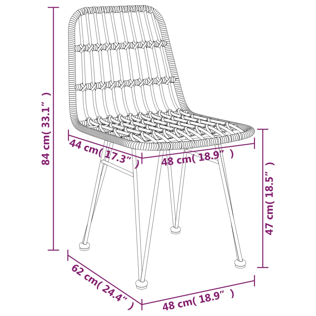 vidaXL Krzesła ogrodowe, 2 szt., 48x62x84 cm, rattan PE