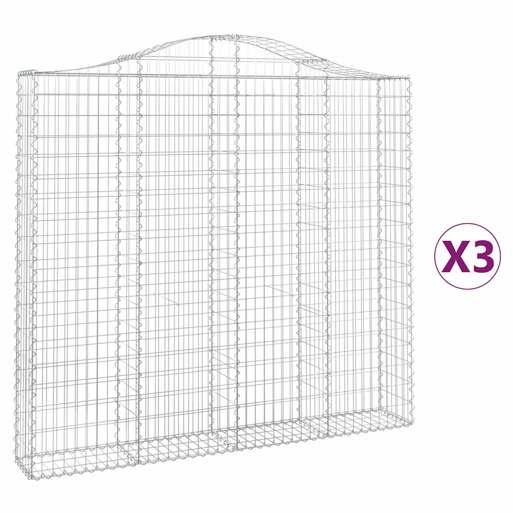vidaXL Kosze gabionowe, 3 szt, 200x30x180/200 cm, galwanizowane żelazo