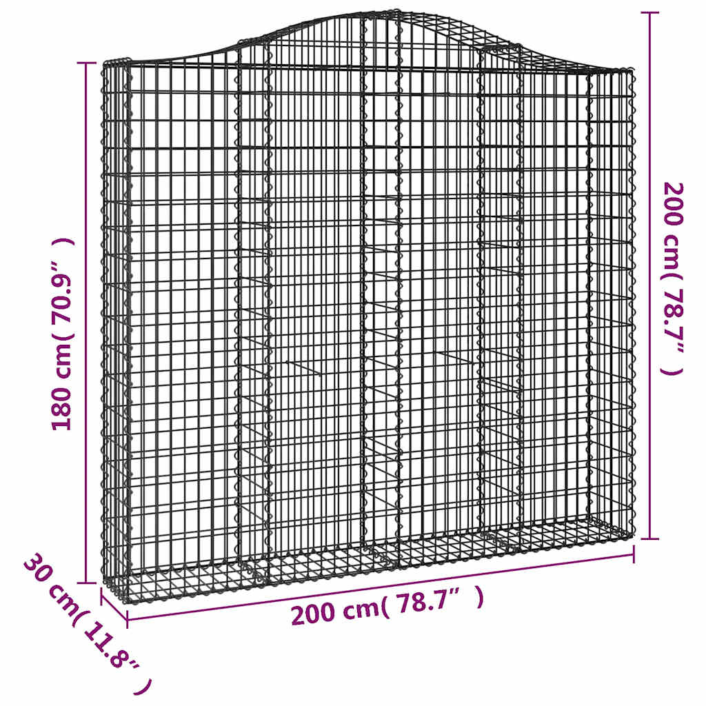 vidaXL Kosze gabionowe, 3 szt, 200x30x180/200 cm, galwanizowane żelazo