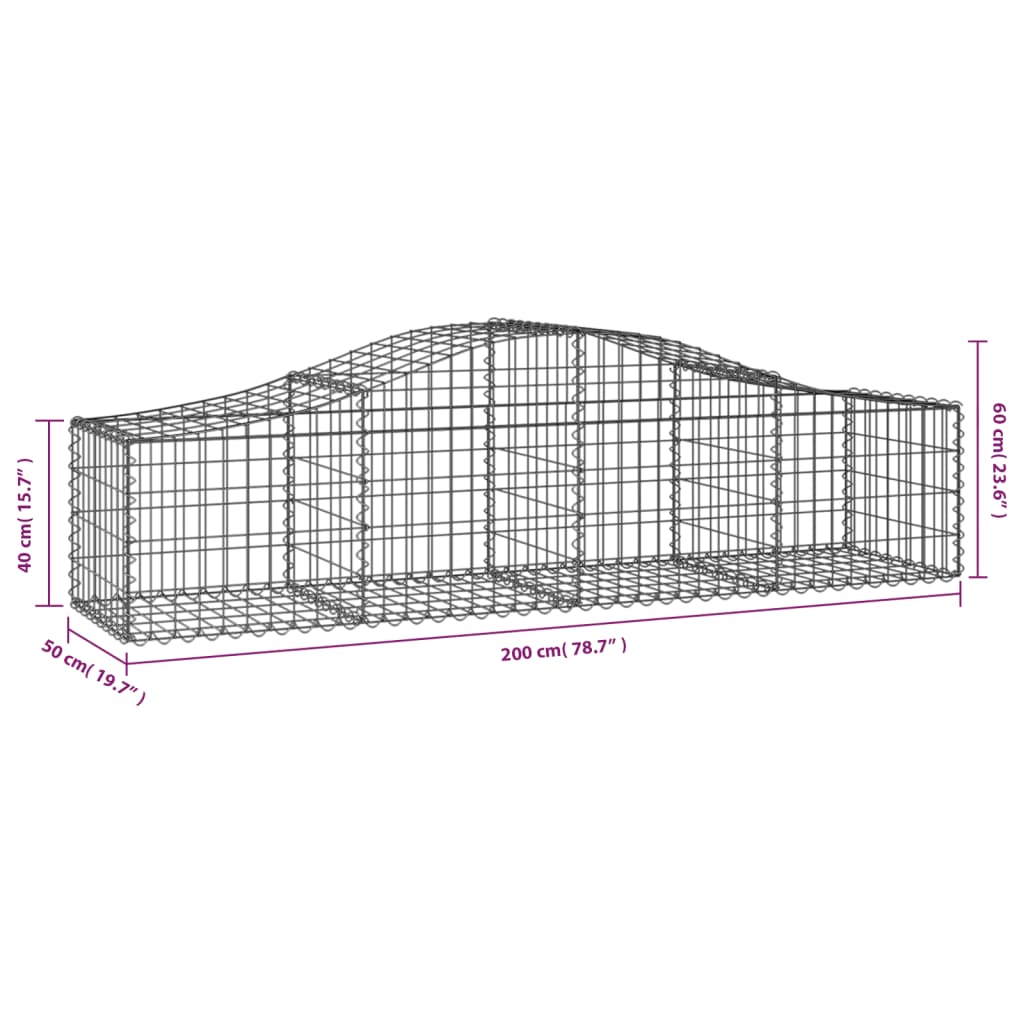 vidaXL Kosze gabionowe, 9 szt, 200x50x40/60 cm, galwanizowane żelazo