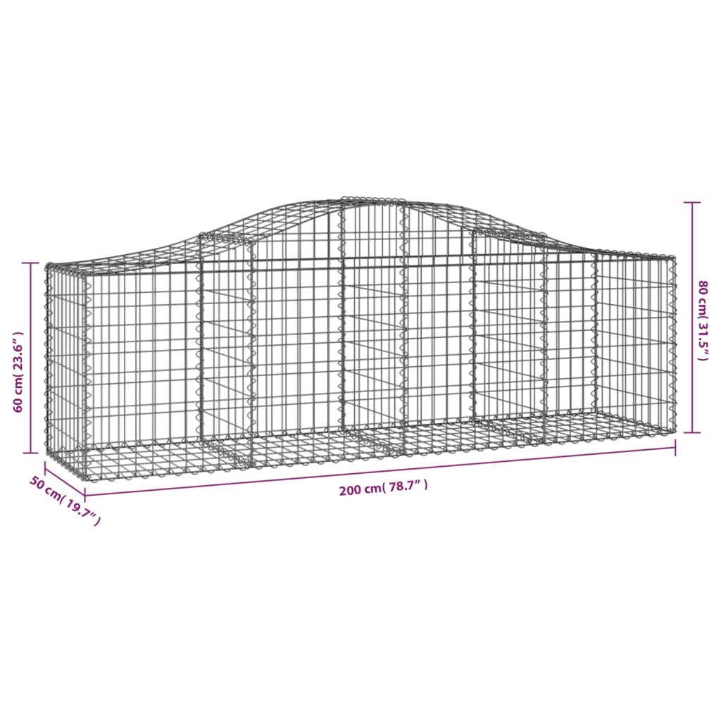 vidaXL Kosze gabionowe, 40 szt, 200x50x60/80 cm, galwanizowane żelazo